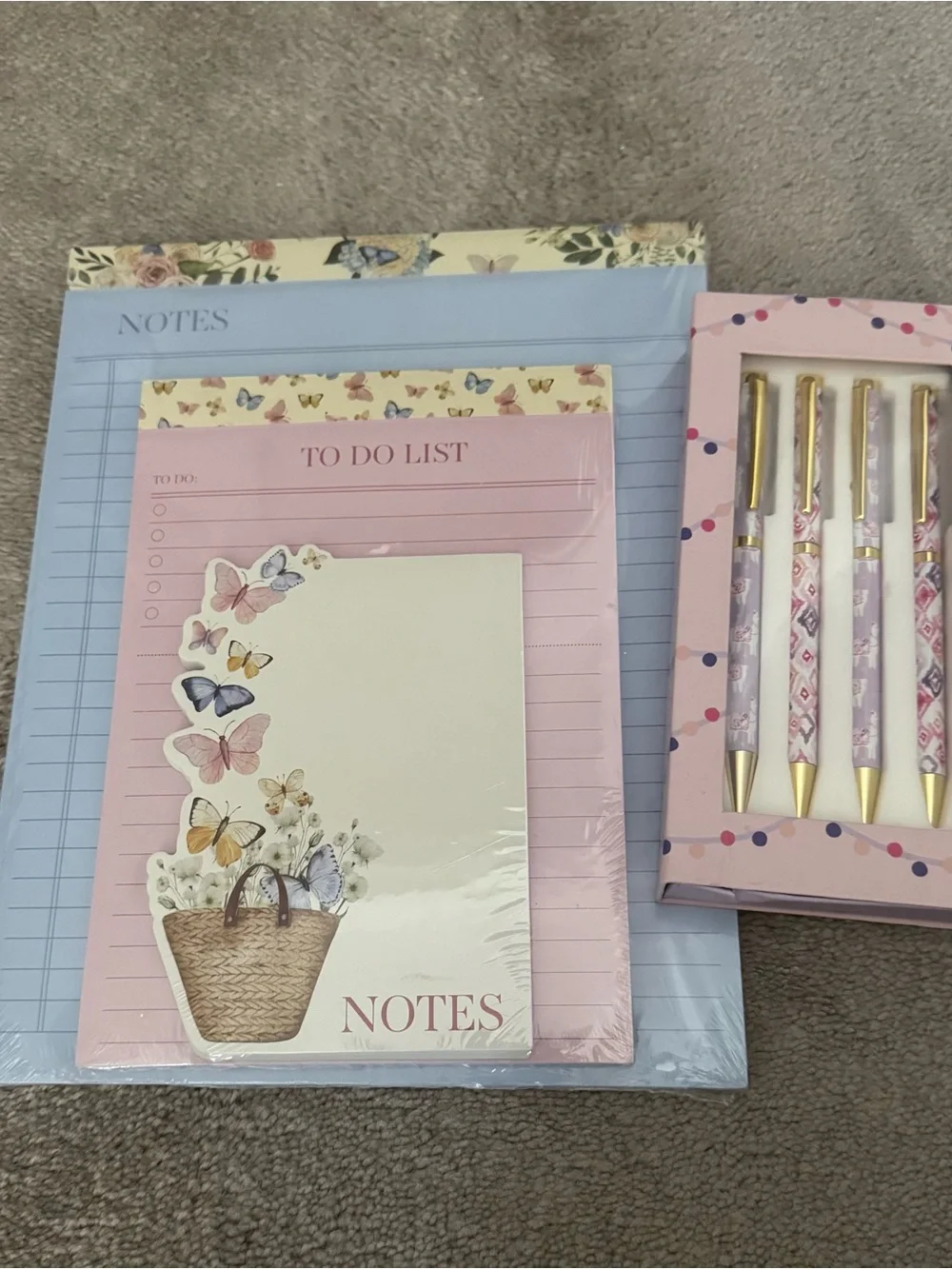 Floral & Butterfly Pink Notes and To-Do Notepad Set & Pen Set (NEW)